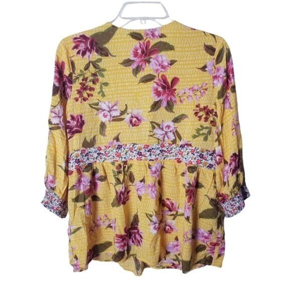 Suzanne Betro Yellow Floral Print Boho Top Size‎ Medium - Picture 5 of 10